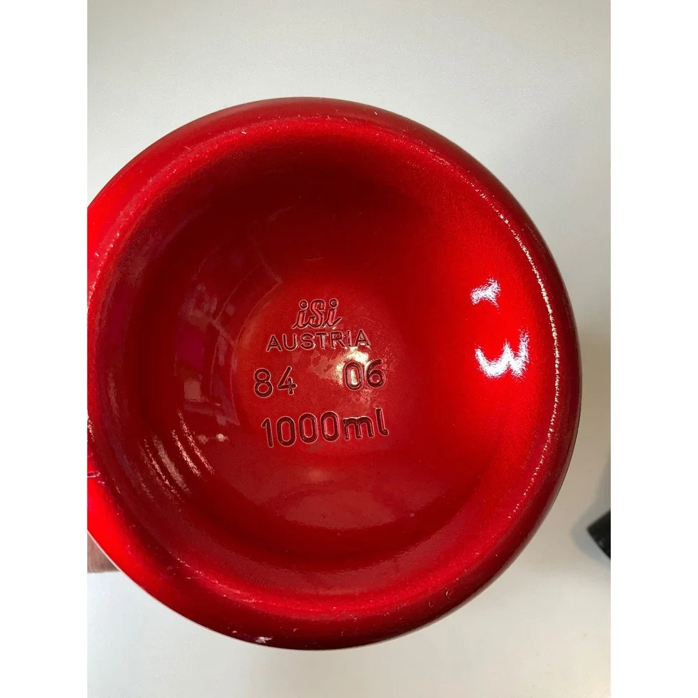 Vintage 1960s Red Enamel Metal Seltzer Bottle Austria MCM Mid Century Modern